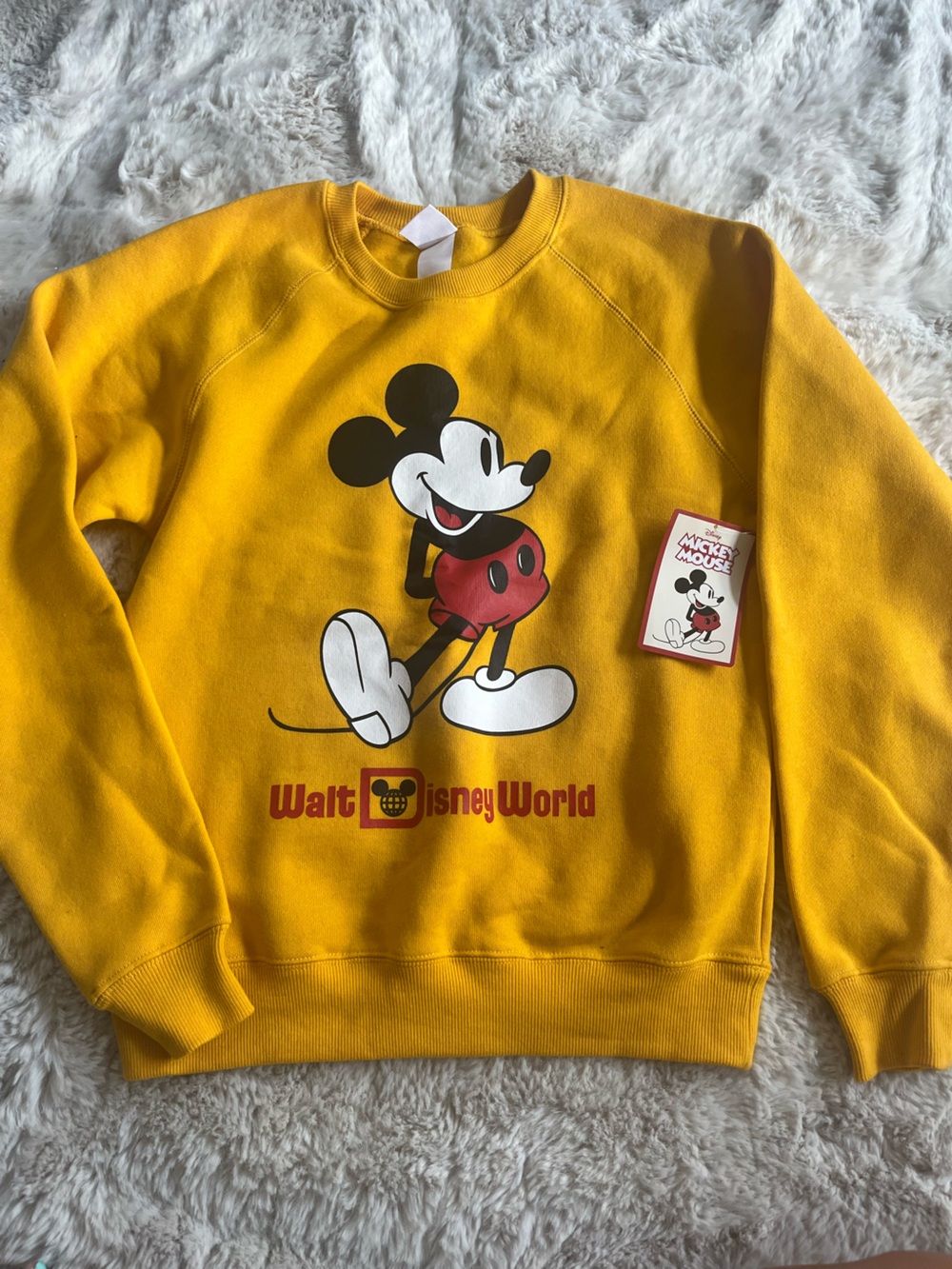 Disney Parks Mickey Mouse Graphic Mustard Sweatshirt Crewneck Walt Disney XS NWT